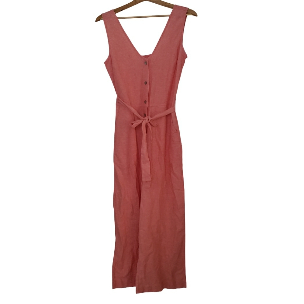 CARVE DESIGNS Bonfire Jumpsuit Coral Chambray Linen Lagen Look Natural Fibers XS